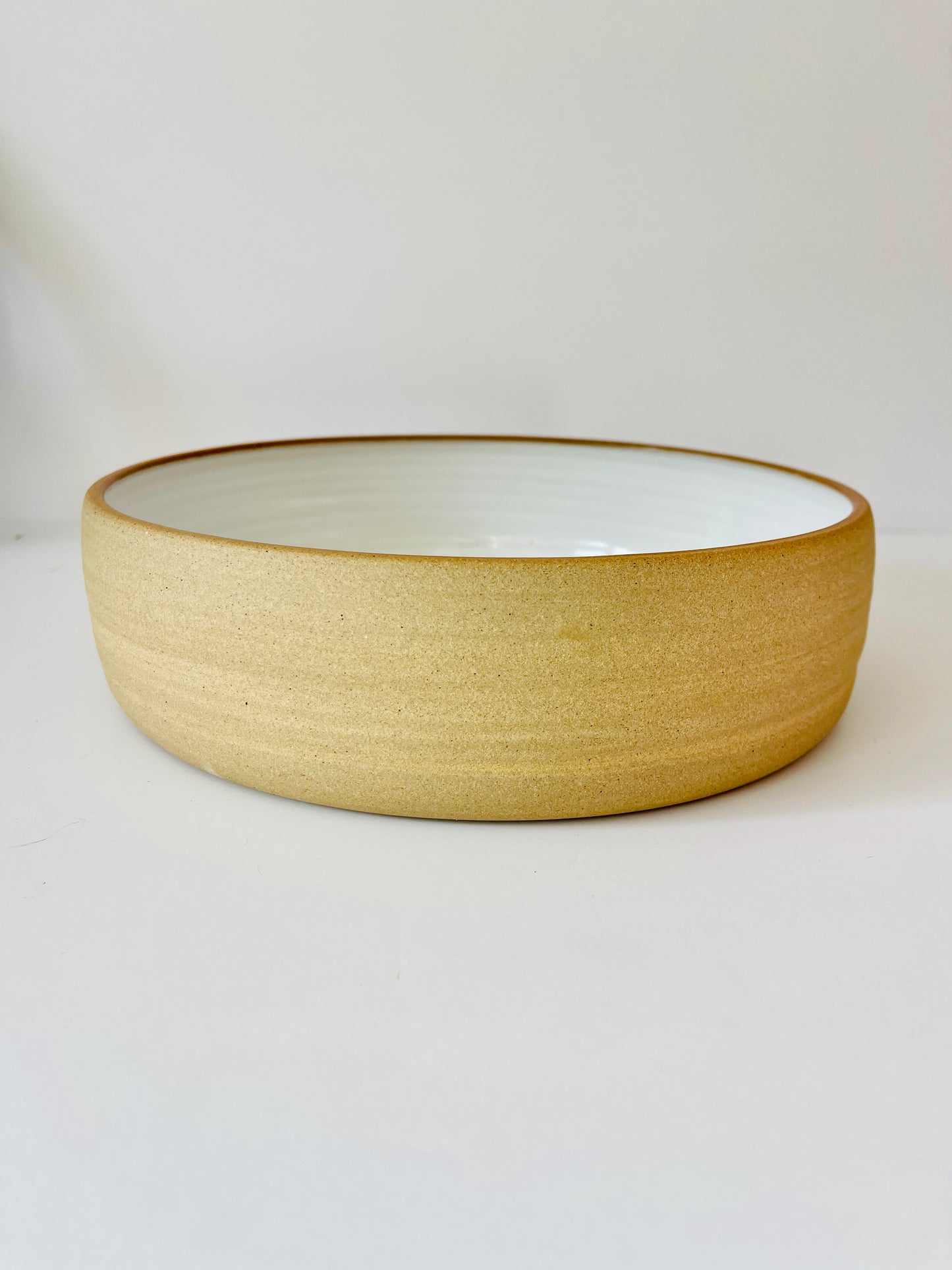 White on Buff Serving Bowl / Handmade Ceramics by Sue / Buy Online NZ