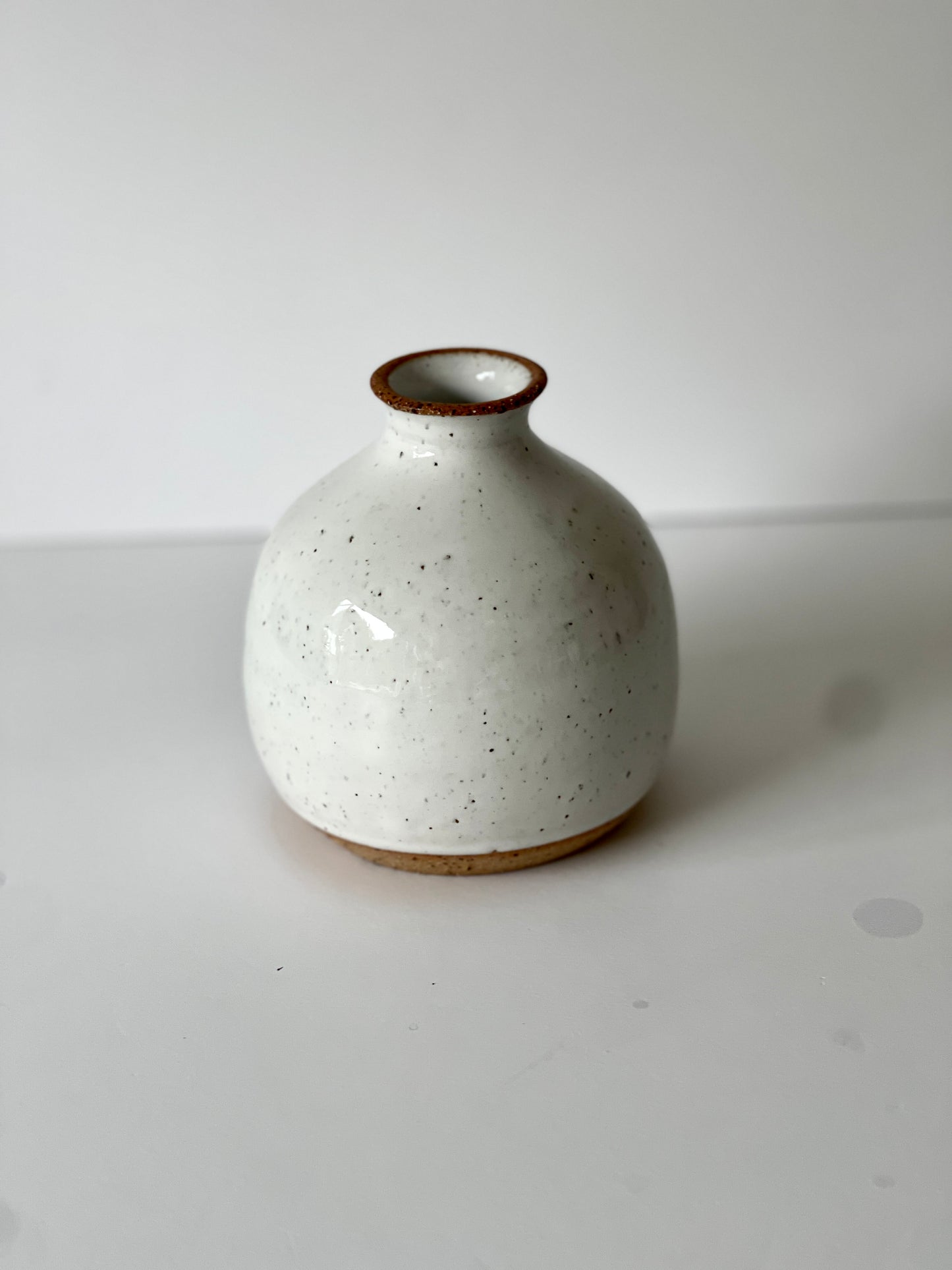 White Speckled Round Bud Vase