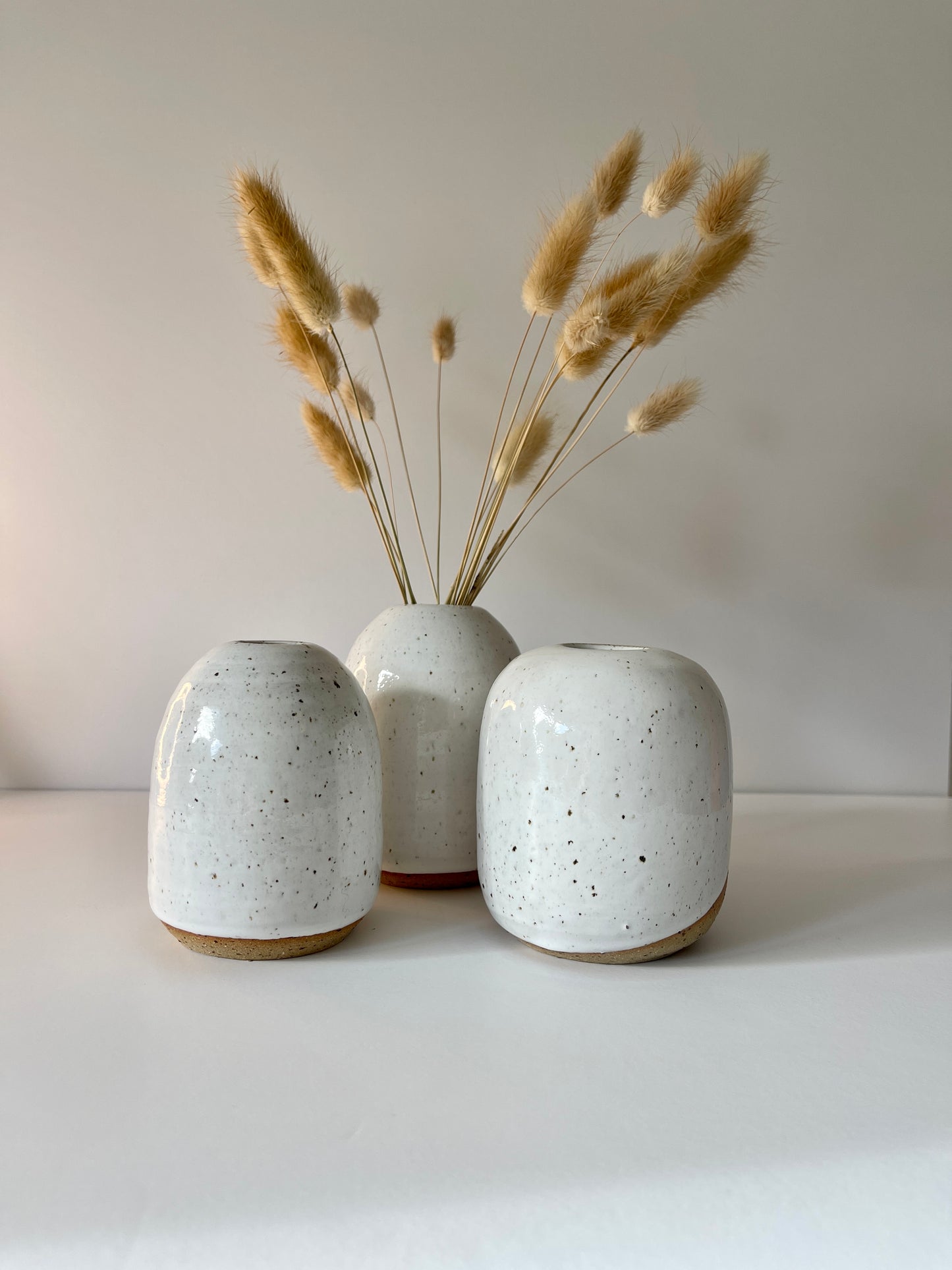 White Bud Vase on Speckled Clay No 2 / Handmade Ceramics by Sue / Buy Online NZ