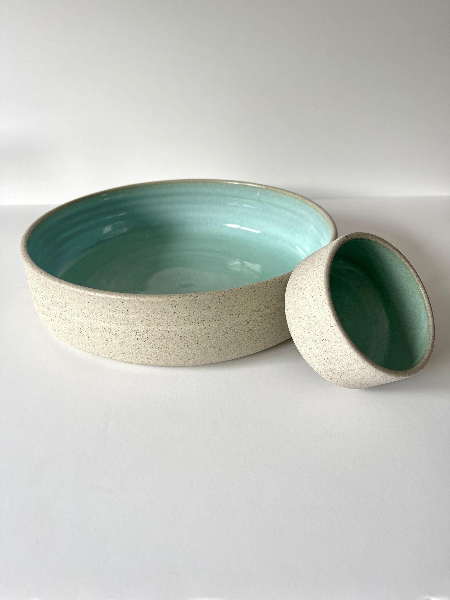 Sea Green on Grey Serving Bowl / Handmade by Sue Ceramics / Buy Online NZ Shipping