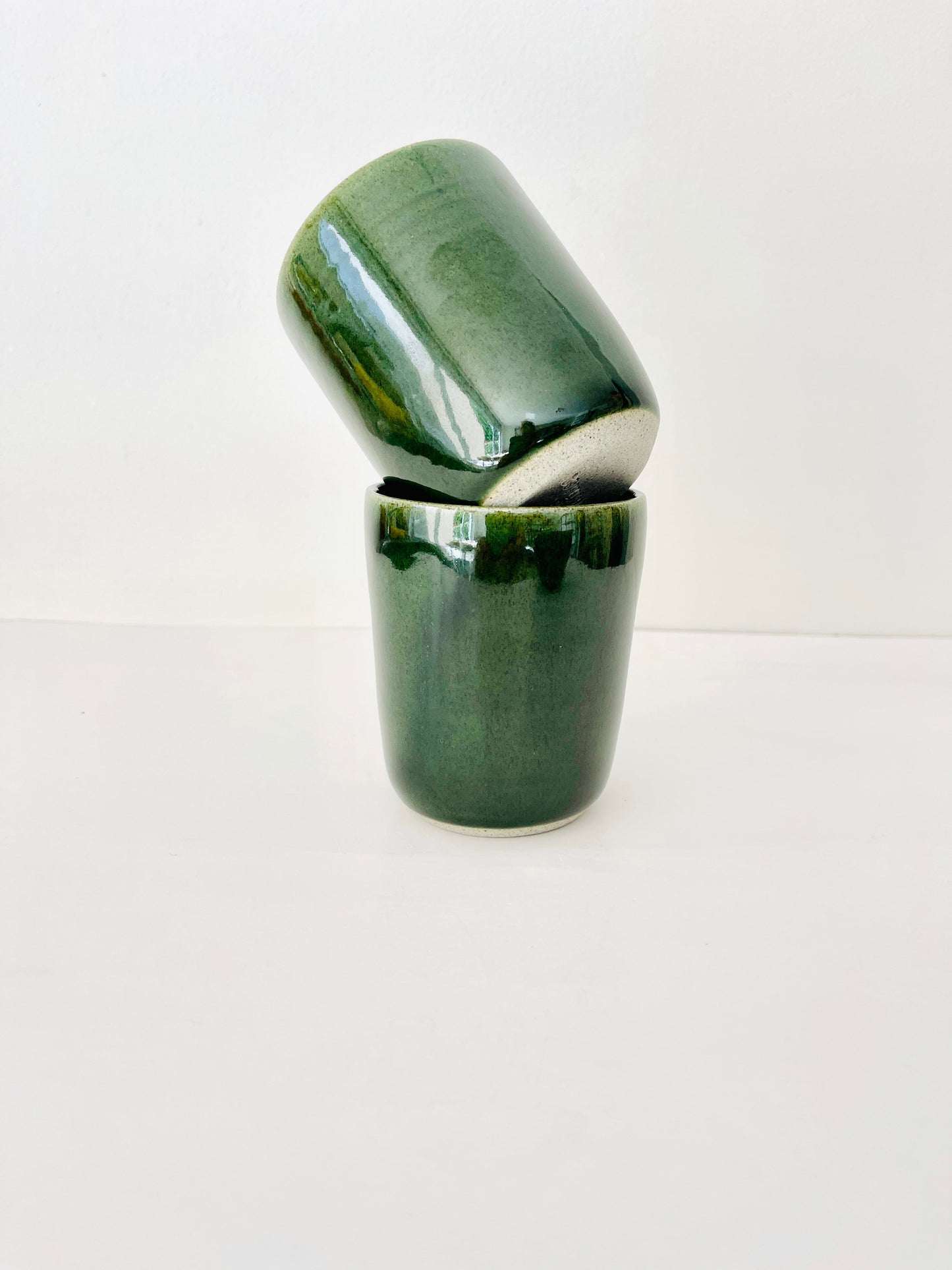 Green on Grey Tumbler / Handmade by Sue Ceramics / Buy Online NZ Shipping