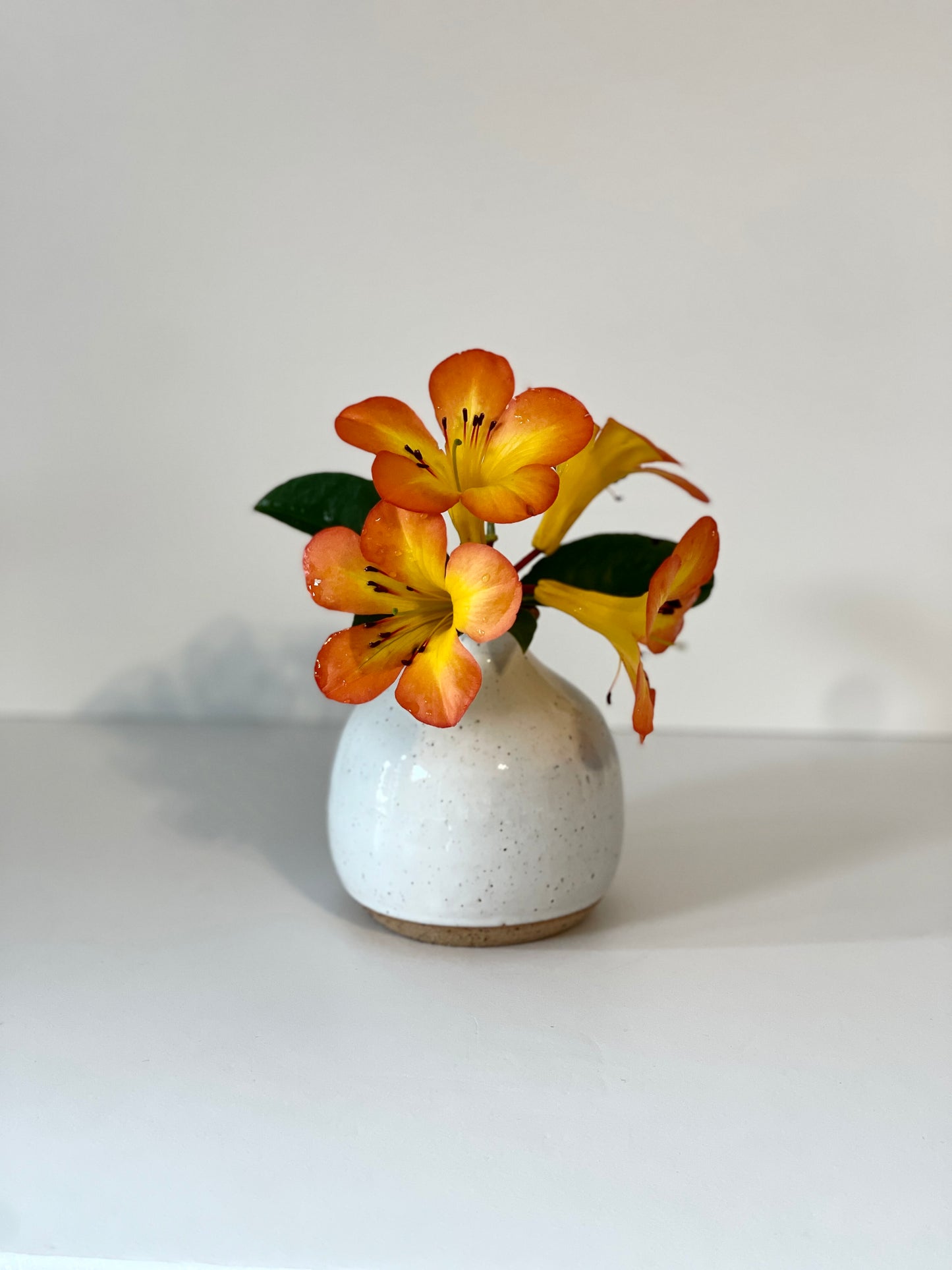 White Speckled Round Bud Vase