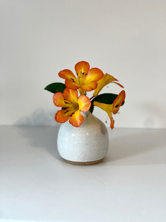 White Speckled Round Bud Vase