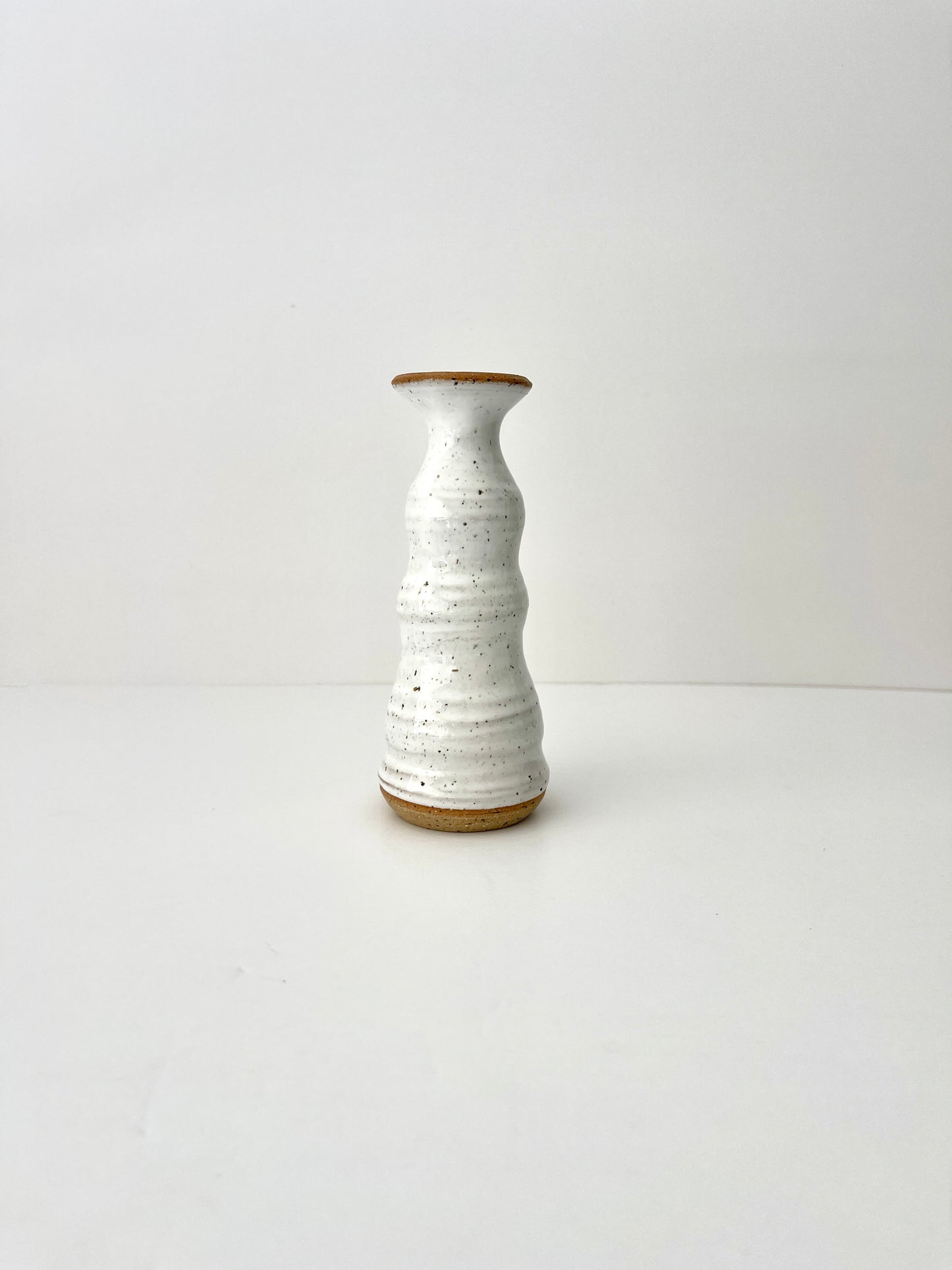 White Curved Speckled Bud Vase