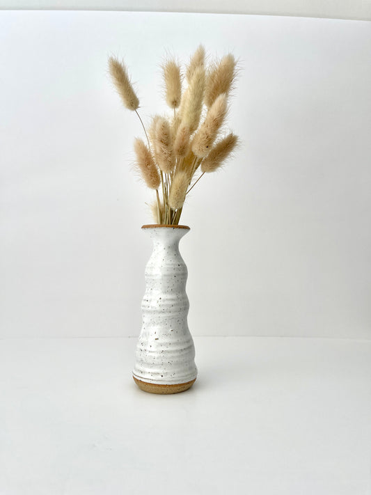 White Curved Speckled Bud Vase